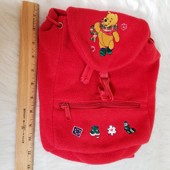 Y2K Cozy Day DISNEY STORE Winnie The Pooh Fleece Red Embroidered Backpack rvhtf - Picture 6 of 13